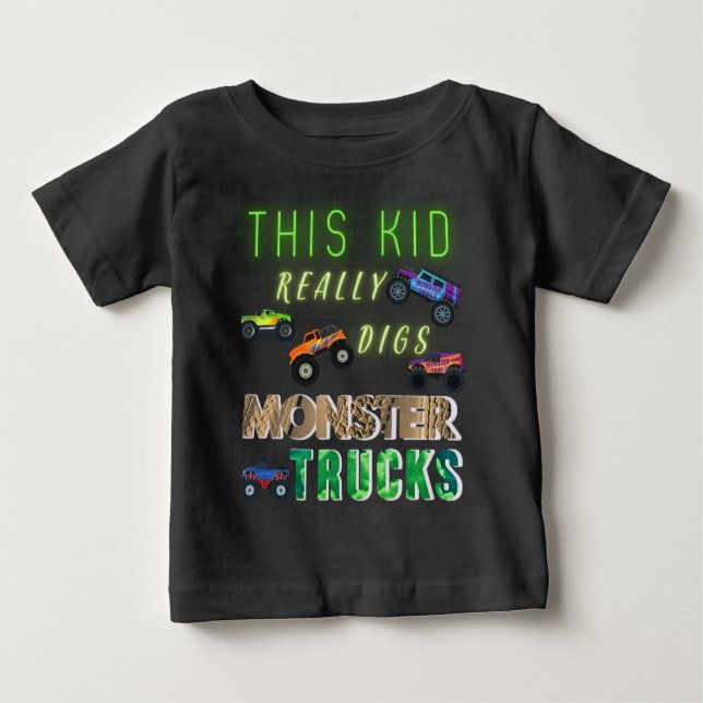 Camiseta Para Bebê Esse Garoto Realmente Curte Caminhões Monstros (Frente)