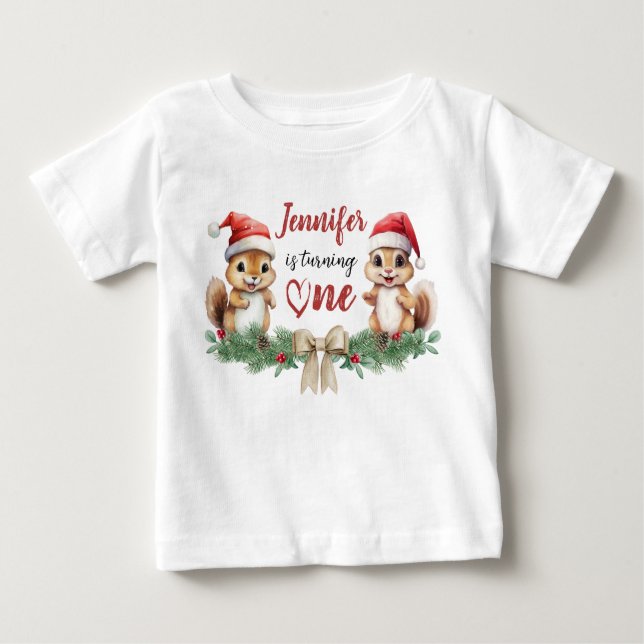 Camiseta Para Bebê Está girando um | primeiro aniversario de Natal de (Frente)