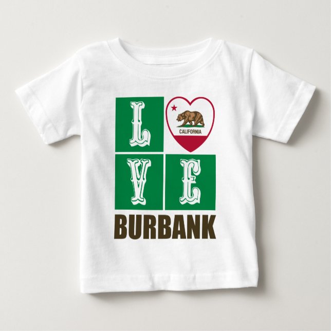 Camiseta Para Bebê Estado da Califórnia Flag Heart Burbank (Frente)