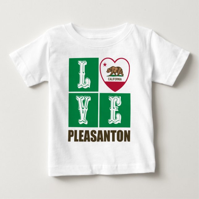 Camiseta Para Bebê Estado da Califórnia Flag Heart Pleasanton (Frente)