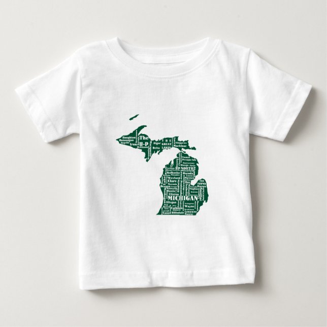 Camiseta Para Bebê Estado Verde das Cidades de Michigan (Frente)