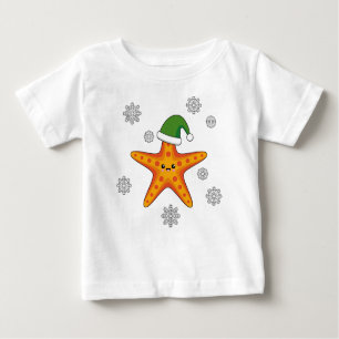 Camiseta Para Bebê Estaleiro do Natal Kawaii no padrão azul de búfalo