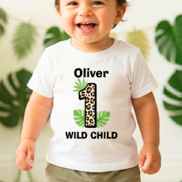 Camiseta Para Bebê Estampa de Leopardo Wild One Primeiro Aniversário