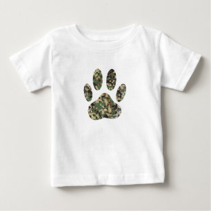 Camiseta Para Bebê Estampa de Pata de Cachorro Camuflada Distorcida