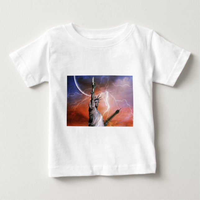 Camiseta Para Bebê Estátua da Liberdade Relampejando. (Frente)