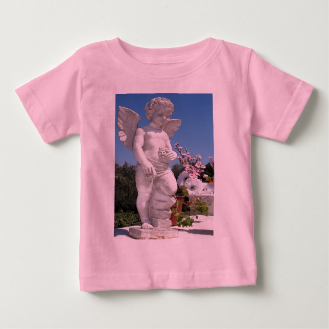 Camiseta Para Bebê Estátua De Anjo A Rosa (Frente)
