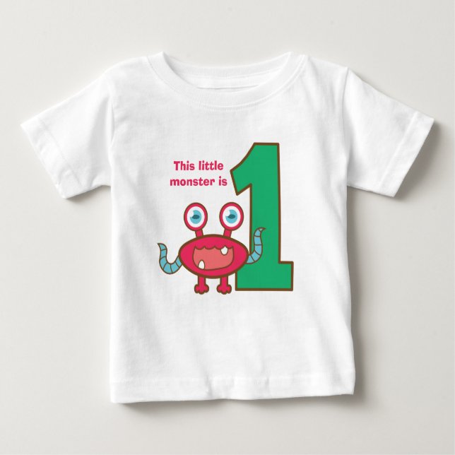 Camiseta Para Bebê Este monstro pequeno é um, primeiro aniversário (Frente)