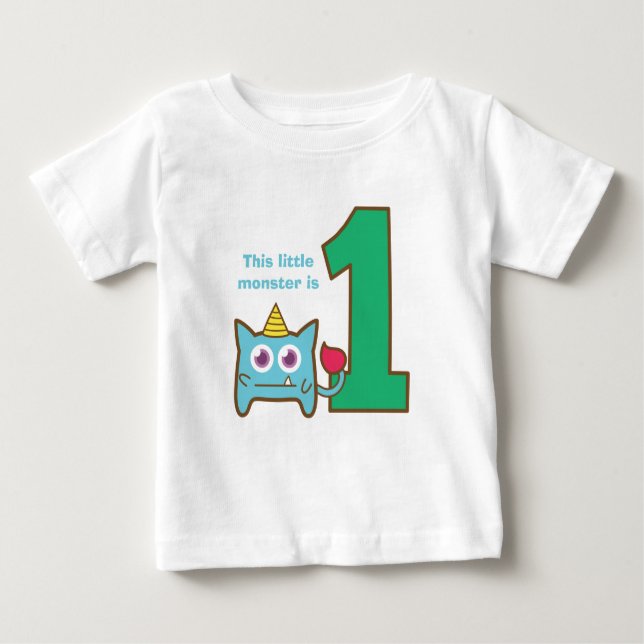 Camiseta Para Bebê Este monstro pequeno é um, primeiro aniversário (Frente)