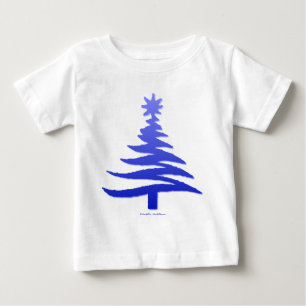 Camiseta Para Bebê Estêncil De Árvore De Natal Azul