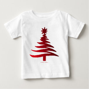 Camiseta Para Bebê Estêncil De Árvore Natal Vermelho