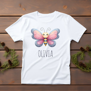 Camiseta Para Bebê Estética Fofo de Meninas Borboleta Rosa e Cinza