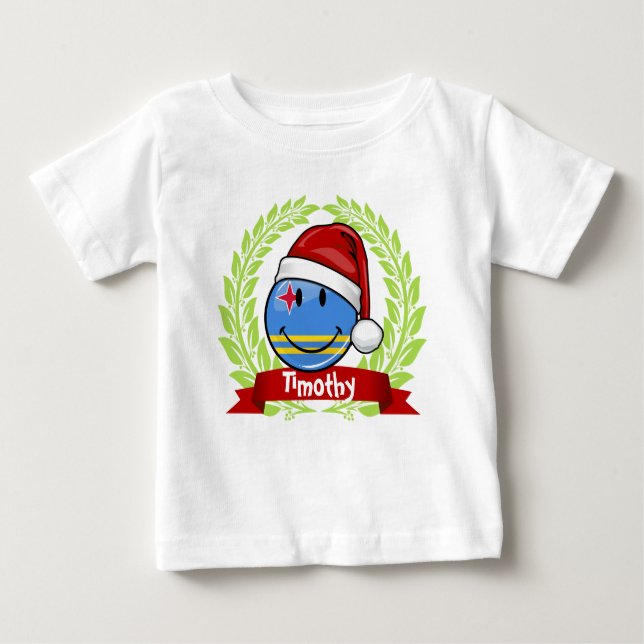 Camiseta Para Bebê Estilo alegre do Natal da bandeira de Aruba (Frente)