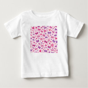 Camiseta Para Bebê Estilo Coquete Rosa Roxo Laço & Coração Padrão