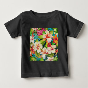 Camiseta Para Bebê Estilo de Pintura a Óleo Floral Tropical