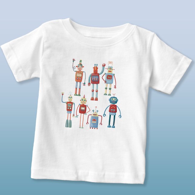 Camiseta Para Bebê Estilo Estilo Estilo Estilo Estilo Estilo Estilo B (Fun retro robots t-shirt)