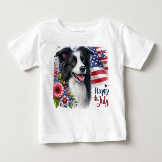 Camiseta Para Bebê Estilo Feriado 4 de julho T-Shirt Patriótico (Frente)