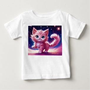 Camiseta Para Bebê Estilo moderno do felino rosa de animais cósmicos