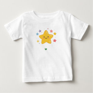 Camiseta Para Bebê Estrela Amarela Sorridente Pastel com Faíscas de A