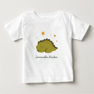 Camiseta Para Bebê Estrela Brilhante Dinossauro Verde Neutro em Gêner