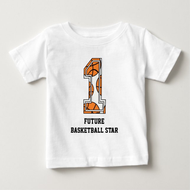 Camiseta Para Bebê Estrela de basquetebol futura do número 1 do (Frente)