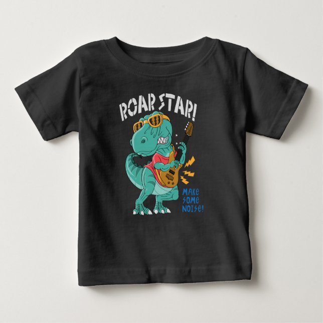 Camiseta Para Bebê estrela de rock do dinossauro legal (Frente)
