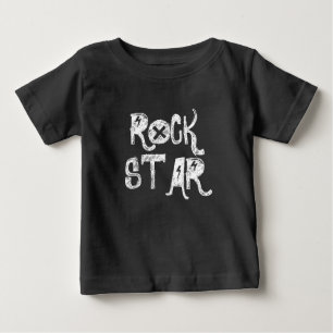 Camiseta Para Bebê Estrela de rock preto branco caveira texto roqueir