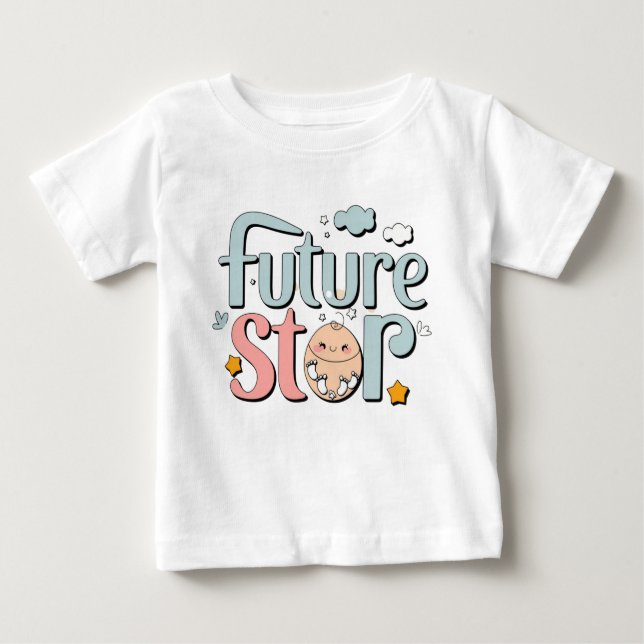 Camiseta Para Bebê Estrela do Futuro - Pegadas de Bebê Bonitas (Frente)