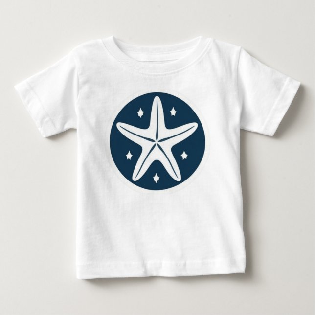 Camiseta Para Bebê Estrela-do-mar com Estrelas Brancas (Frente)