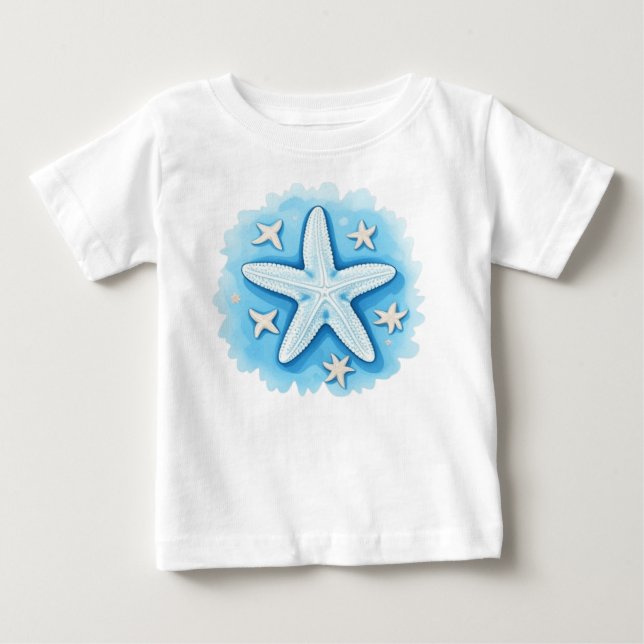 Camiseta Para Bebê Estrela-do-mar em Azul (Frente)