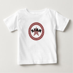 Camiseta Para Bebê Estrela Xadrez Vermelho de Verão