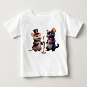 Camiseta Para Bebê Estrelas do palco: Adorável Rato e Gato Cantando T