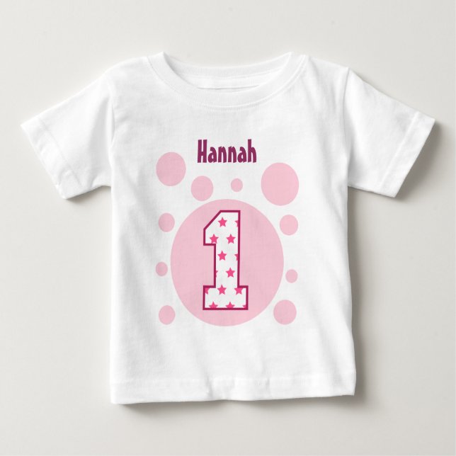 Camiseta Para Bebê Estrelas e bolhas de primeiro aniversario com um a (Frente)