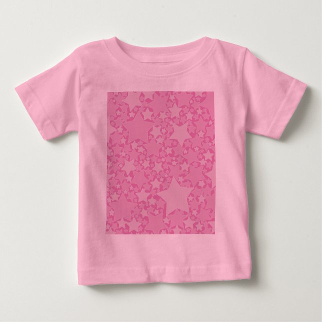 Camiseta Para Bebê Estrelas, Estrelas, Estrelas - Rosa (Frente)