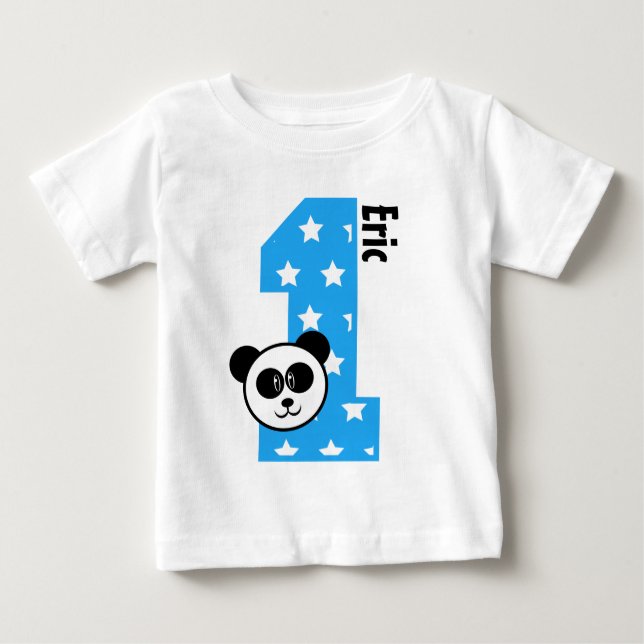 Camiseta Para Bebê Estrelas primeiros aniversarios e Panda, Menino de (Frente)