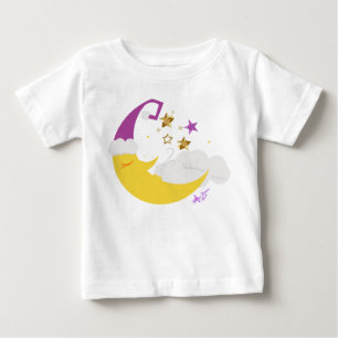Camiseta Para Bebê Estrelas roxas do chapéu & do ouro da lua