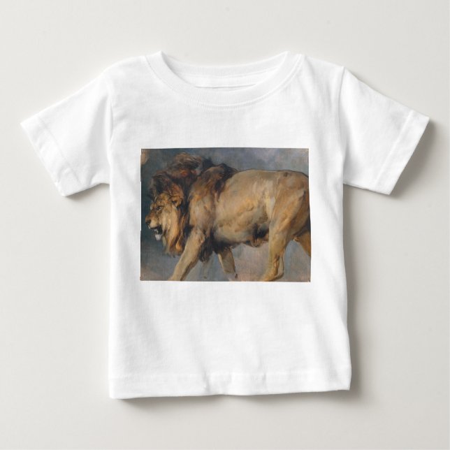 Camiseta Para Bebê Estudo de um Leão (por Edwin Henry Landseer) (Frente)