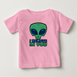 Camiseta Para Bebê Eu Acredito Em Você Amigável Cartoon Alien