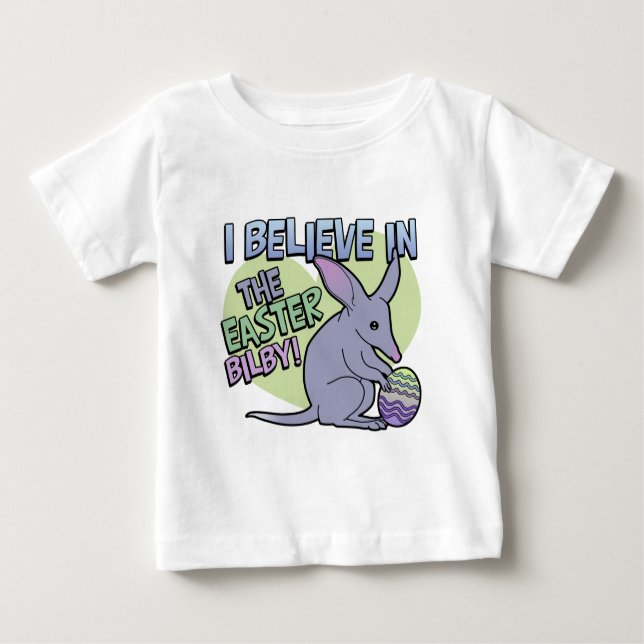 Camiseta Para Bebê Eu acredito na Páscoa Bilby (Frente)