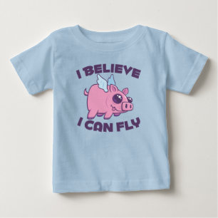 Camiseta Para Bebê Eu Acredito Que Posso Voar Porquinho Fofo Kawaii