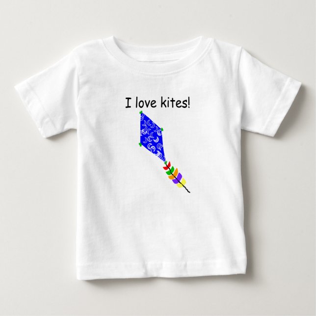 Camiseta Para Bebê Eu Adoro Kites Azuis Kite Crescente Branco (Frente)