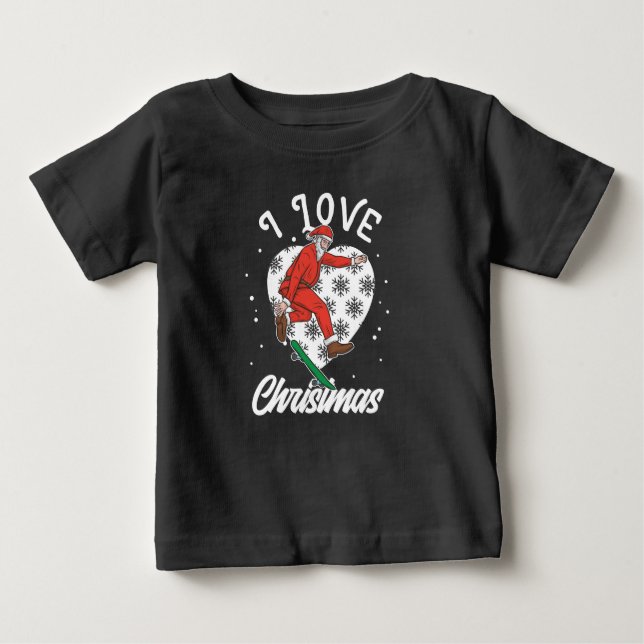 Camiseta Para Bebê Eu Adoro Natal Snowboard Papai Noel Engraçado (Frente)