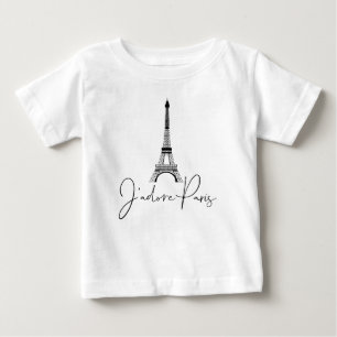 Camiseta Para Bebê Eu adoro Paris Torre Eiffel Fofo Branco