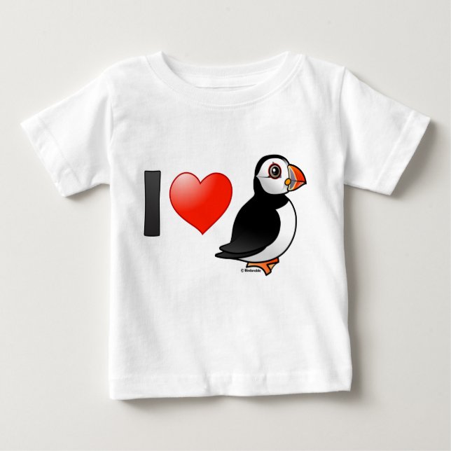 Camiseta Para Bebê Eu Adoro Puffins (Frente)