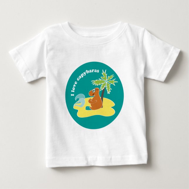 Camiseta Para Bebê Eu Amo Arte de Praia Tropical de Capivaras (Frente)