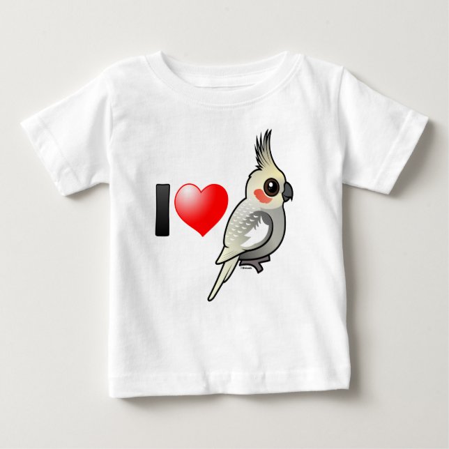 Camiseta Para Bebê Eu amo Cockatiels Spangled (Frente)