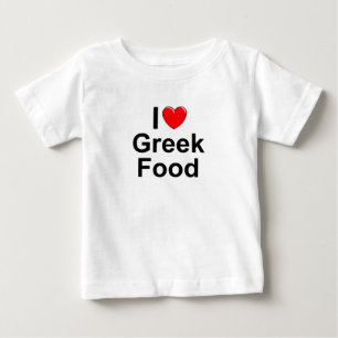 Camiseta Para Bebê Eu amo (coração) a comida grega