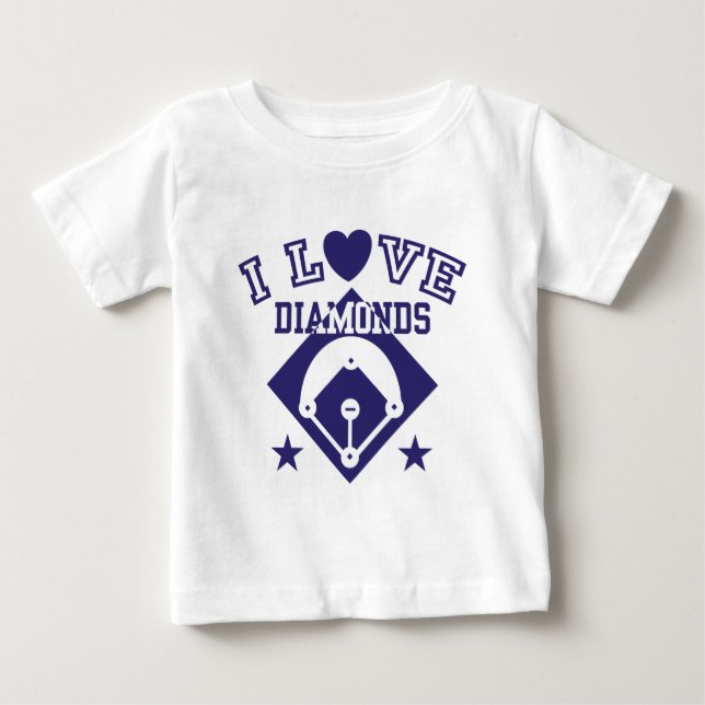 Camiseta Para Bebê Eu Amo Diamantes Baseball (Frente)