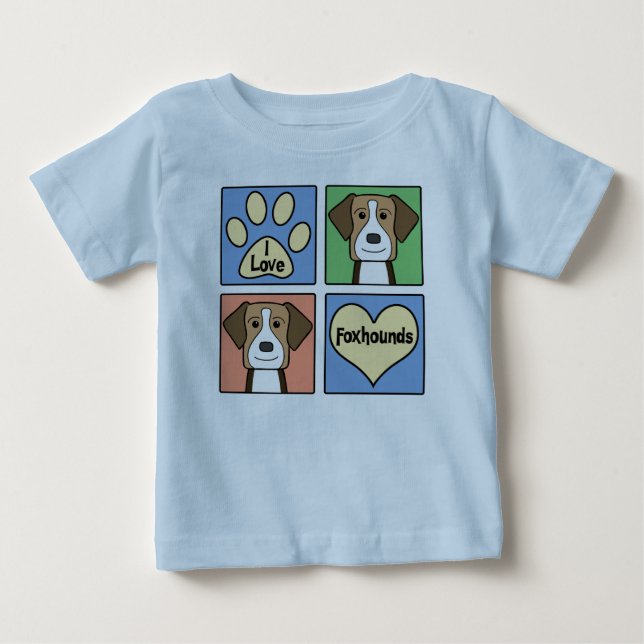 Camiseta Para Bebê Eu amo Foxhounds ingleses (Frente)