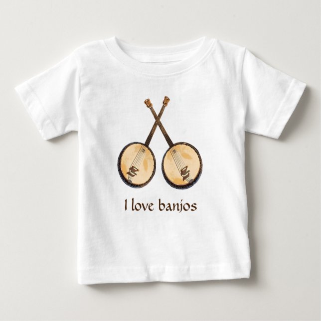 Camiseta Para Bebê Eu Amo Instrumentos De Música Banjo (Frente)