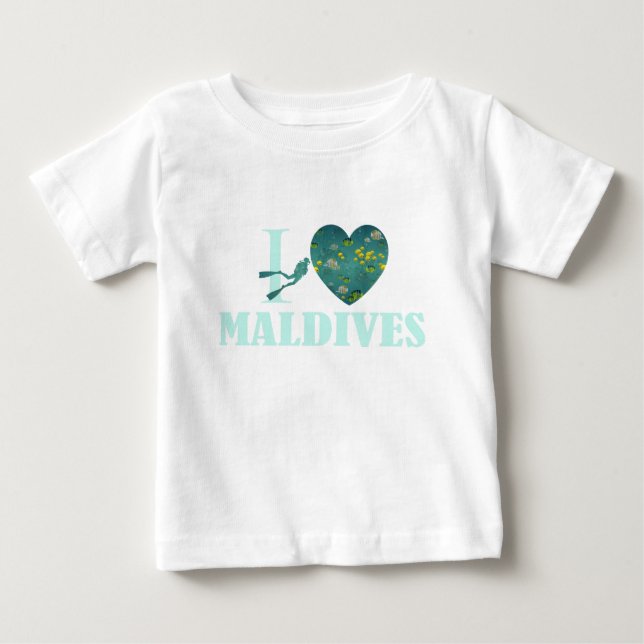 Camiseta Para Bebê Eu amo Maldivas (Frente)